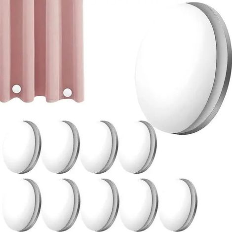 Pinces et poids pour toilesPoids magnétiques pour rideaux, ronds avec revêtement en caoutchouc, blancs, lot de 10. (1/5)
