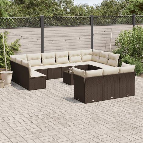 Set sofás de jardín 14 pzas con cojines ratán sintético marrón vidaXL (1/3)