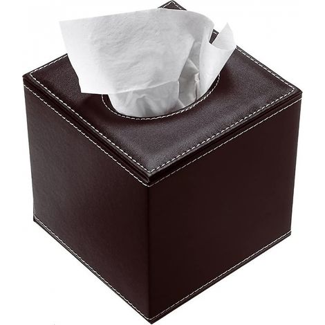 BEBUSINGOTO Caja rectangular de cuero sintético para papel de seda, ideal para el hogar y la oficina (cubo marrón) (1/5)