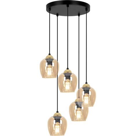 Suspension noire/ambre dorée cônes verre 5xE27 TULA Kaja (1/5)