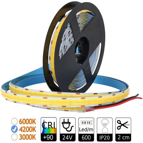 Tira led COB 24V 4200K Doble PCB: 12mm 21W/m Corte 2 cm CRI+90
