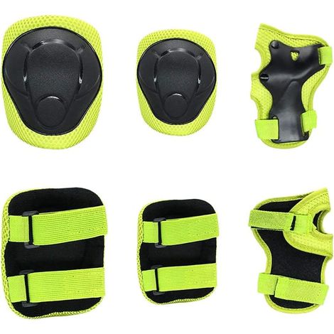 Genouillères et protège-poignets pour enfants : équipement de protection pour skateboard, vélo, patin à roulettes (taille S, jaune) (1/5)