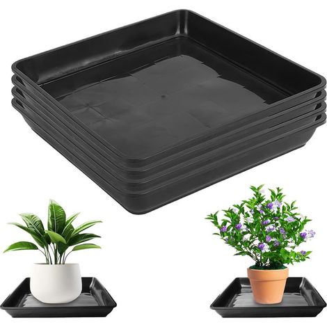 Lot de 4 soucoupes de pot de fleurs : 30 x 30 cm Jardinière carrée en plastique, palette carrée épaissie en plastique pour plantes d'extérieur et d'intérieur, noir
