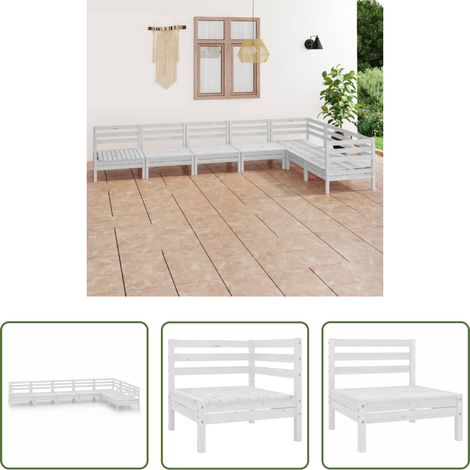 Holzsofa - 7-tlg. Garten-Lounge-Set Massivholz Kiefer Weiß (1/5)