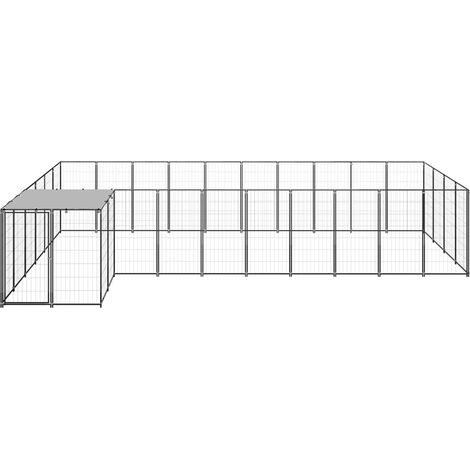 Chenil, Enclos Parc Cage pour animaux Noir 13,31 m² Acier LKF20408 (1/5)