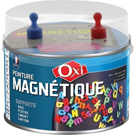 Peinture magnétique 250 ml gris foncé – Multi-supports pour murs et objets – Recouvrable par peinture de finition – Rendement 3 m²/L – OXI (1/3)