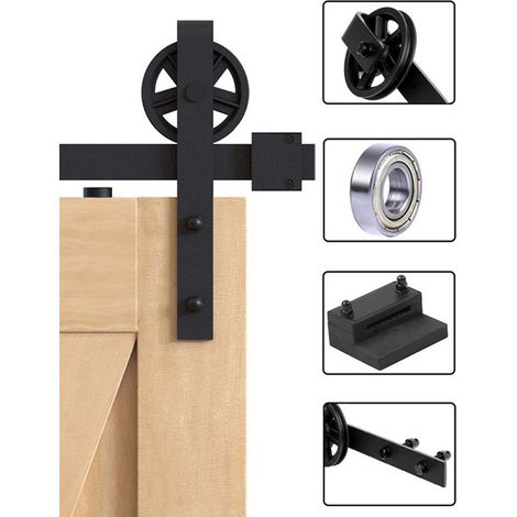 Rail coulissant porte coulissante noir kit quincaillerie porte grange pour usage intensif 2m grand roue simple acier carbone alliage aluminium 8100g 1 ensemble (1/2)