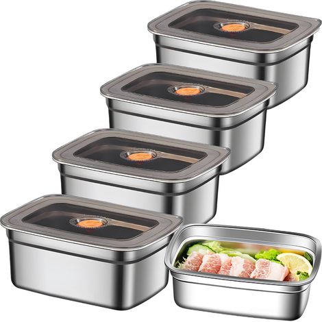 4 Pieces Boite Alimentaire Inox, 1000ml Boîtes De Congélation, Récipients En Acier Inoxydable, Boîte À Charcuterie En Acier Inoxydable Pour Conserver Des Repas Collations (1/5)