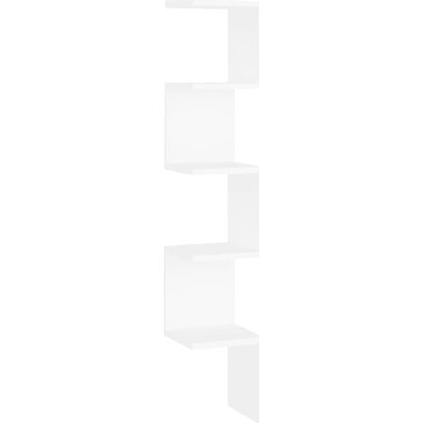 Étagère d'angle Murale - 1 Unité - Bois d'ingénierie - Gain de place - Salon Chambre Cuisine - Blanc 20x20x127,5cm (1/5)