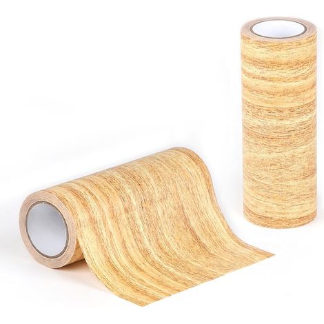 lalago Lot de 2 rouleaux de ruban adhésif aspect bois réaliste - 15 cm x 4,57 m - Pour réparation des rayures - Pour plinthes souples, portes, murs, meubles (chameau doré) (1/5)