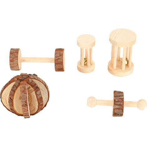 Lot de 5 molaires en bois pour petits animaux (hamster, lapin, cochon d'Inde), jouet de sécurité. (1/5)
