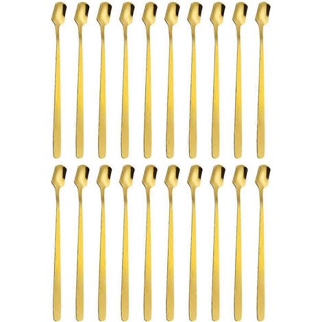 Lot de 20 cuillères à mélanger en acier inoxydable, louches ménagères, pelles à glace, cuillères à cocktail.-14.50X1.50X0.30CM-Golden
