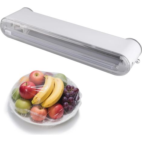 Distributeur Film Alimentaire Magnétique, Distributeur Papier Aluminium et Film, 42x11,5x7cm, Distributeur Film Alimentaire Mural, Cutter Bidirectionnelles, pour Tiroir de Cuisine, Blanc