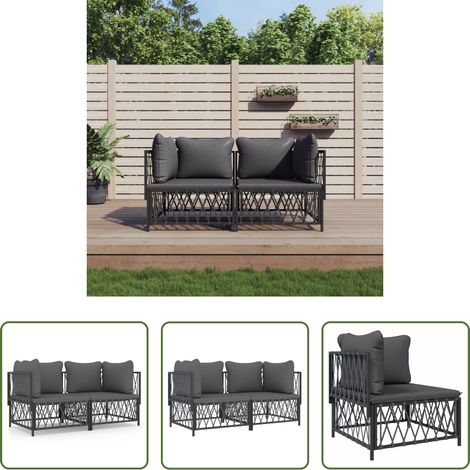 Gartenlounge - 2-tlg. Garten-Lounge-Set mit Kissen Anthrazit Stahl (1/5)