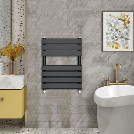 WarmeHaus Minimalist Heated Towel Rail Radiator Bathroom Flat Panel Black 650 x 500mm