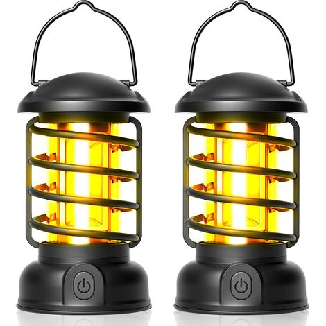 Set of 2 portable LED camping lanterns with IPX4 waterproof rating - Dimmable camping lantern for tent, garden and outdoor use - Warm COB light with 3 brightness levels