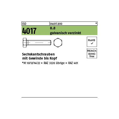 DIN 933 Sechskantschrauben 8.8 M 4 x 5 galvanisch verzink 500 Stk