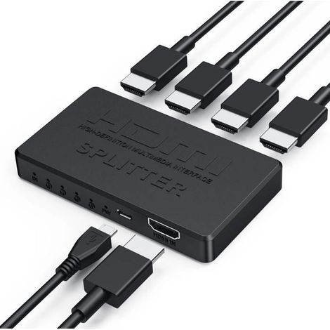 Répartiteur HDMI - 1 Entrée 4 Sorties - 4K 3D 1080p - Compatible PC Décodeur Blu-ray - Diffusion Multi-écrans - 1 Pièce