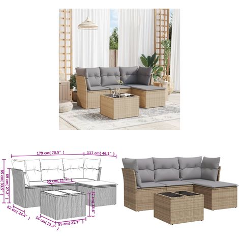 5-tlg. Garten-Sofagarnitur mit Kissen Beige Poly Rattan - Gartenmöbel Set - Esszimmergarnitur Outdoor - Lounge Möbel - Rattan Sofa - Gartenlounge - Home & Living (1/3)