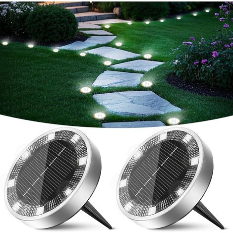 Lampe Solaire Au Sol Lot de 2, Lumiere Solaire Exterieur Jardin 8 LED, Étanche Spot Solaire Extérieur[Blanc]