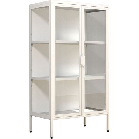 Ebuy24 – Vitrine en acier Floka H. 110 cm – 2 étagères – Portes en verre – Montage rapide – Design moderne
