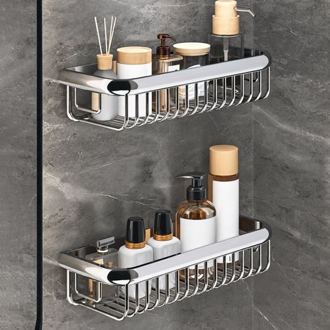 Étagère de douche panier carré tout en laiton modèle standard double niveau pour salle de bain fixation murale à percer – Livraison gratuite (1/5)
