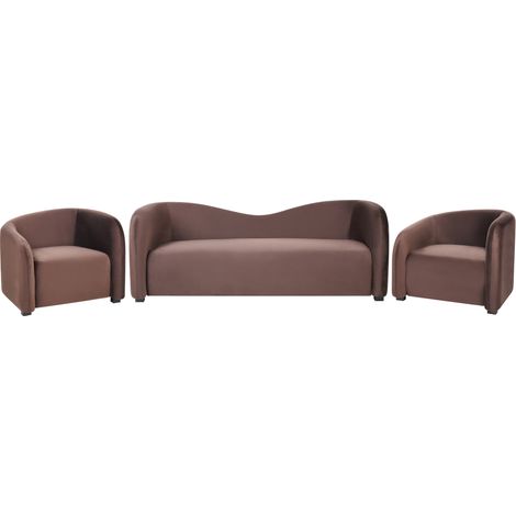 Conjunto de sala de estar tapizado moderno elegante sofá y sillones con respaldo curvo de terciopelo marrón oscuro Veltada
