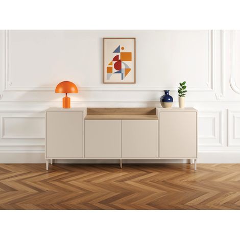 BOBOCHIC - Buffet 4 portes 200 cm LINO plateau effet chêne et pieds métal
