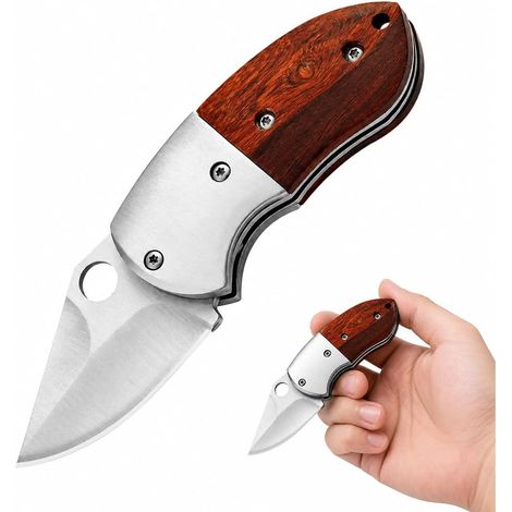 1 Couteau Pliant Manche En Bois Couteau De Poche Lame À Extrémité Pointue Pour Extérieur (1/5)