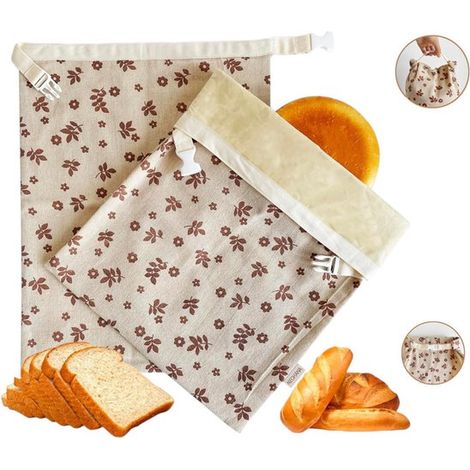 Lot de 2 sacs à pain (43 x 33 cm), petits formats, réutilisables, pour baguettes artisanales. Sacs à pain réutilisables pour boulangers amateurs. Sacs de conservation bruns. (1/5)