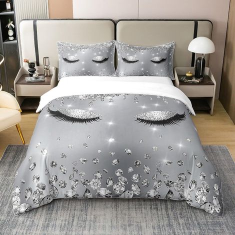 Paillettes de Cils 100% Coton Housse de Couette 140x200cm Filles Garçons Enfants Yeux Pattern Design Moderne Minimaliste Mignon Parure de lit100% Coton Literie élégant - 140 x 200 cm + 1 taie d'oreill (1/5)