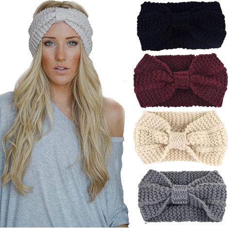 4 Pièces Femme Crochet Tricot Turban Bandeaux Bande de Cheveux Chauffe Oreille ,Taille unique,4 Color Pack