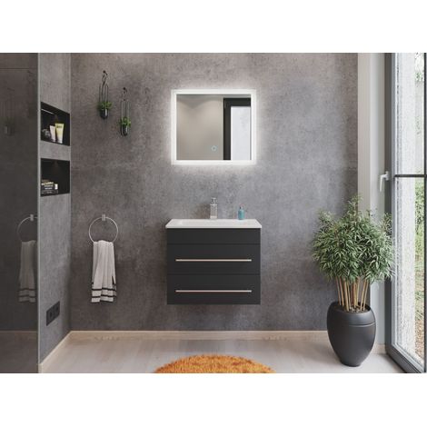 Badmöbel Mars 600 2-teilig mit LED Spiegel SlimLine grafit
