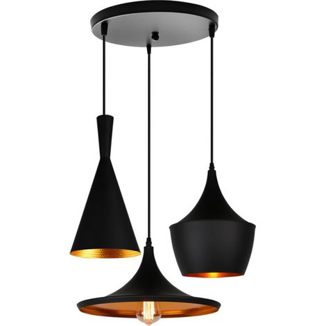 Suspension Luminaire Rétro Vintage Lampe Suspendue Moderne 3 Lumières Lustre En Métal Pour Café, Bar, Cuisine, Noir (1/5)