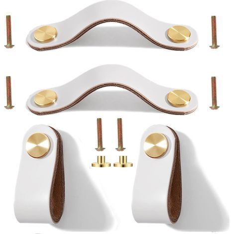 4 cream-white leather handles, 13.8 cm - Natural elegance for furniture (1/5)