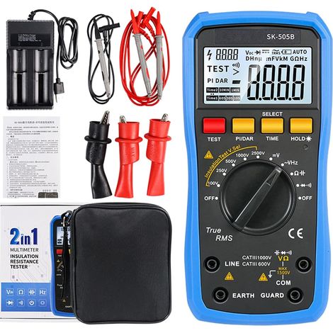 Insulation Resistance Tester Digital Multimeter Electrical Tester Electrician's Multimeter 50GΩ Megohmmeter 2500V Auto Range with Backlight Battery (SK-505B) (1/5)