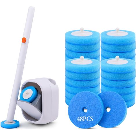 Brosse WC Jetable Recharge, Brosse WC Jetable, Balayette WC avec 48Têtes de Rechange + 2 Pcs Brosses WC et Supports Balai Toilettes pour Toilette, Toilette, Salle de Bain, WC (1/5)