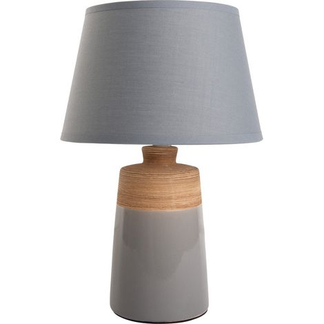 Lampe à Poser en Céramique et Tissu Beige et Gris, Luminaire de Table E14 pour Salon, H 31 cm - PANGIVO (1/5)