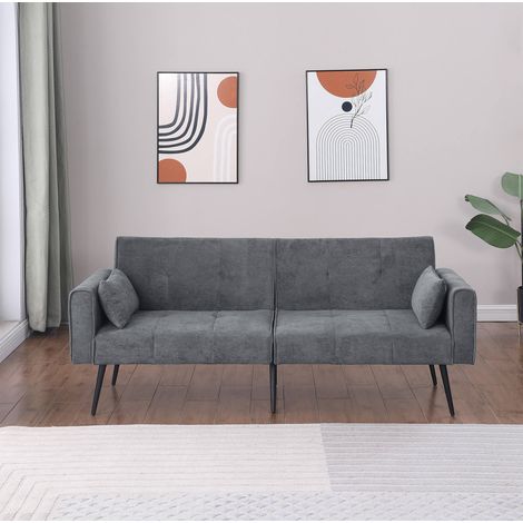 Canapé convertible de tejido gris con respaldo ajustable y patas metálicas (1/5)