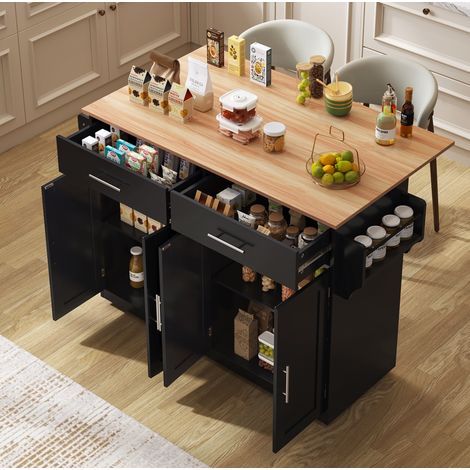 MEUBLIV Carrello da cucina 120x71x91,5 cm nero con piano ribaltabile (1/5)