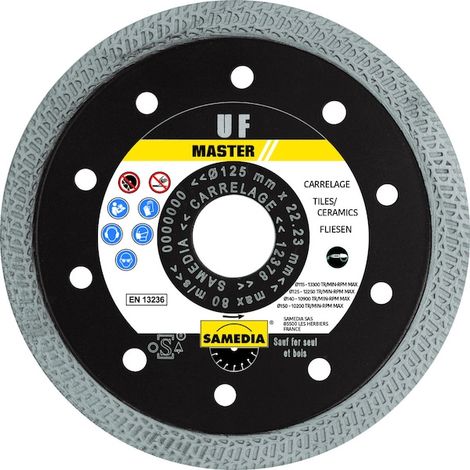 Disque diamant pour carrelage et grès cérame 125 mm – Jante continue alternée pour coupe nette – Alésage 22,23 mm – Utilisation à sec – Samedia (1/3)