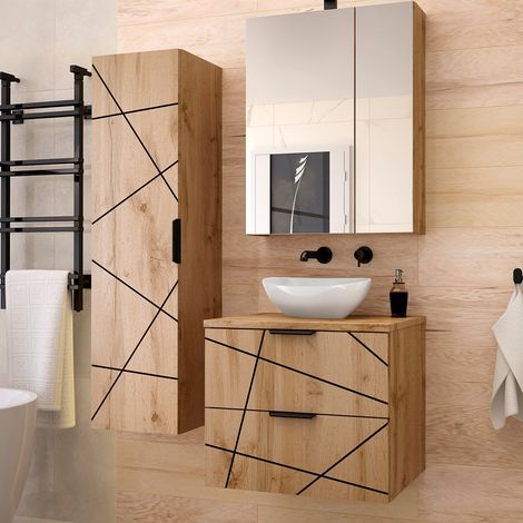 Set di mobili da bagno con lavabo Teren marrone 60cm (1/5)