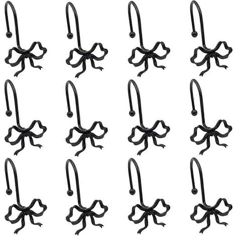 Crochets de rideau de douche à nœud noir, lot de 12 anneaux décoratifs en métal antirouille pour salle de bain, compatibles avec les barres de douche (1/5)