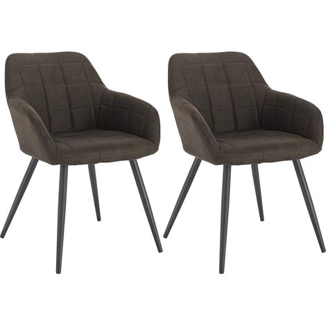 Lot de 2 Chaises de Salle à Manger avec accoudoirs WOLTU, Chaise de Salon, Structure en métal et Assise en Tissu Scientifique, Brun Foncé (1/4)