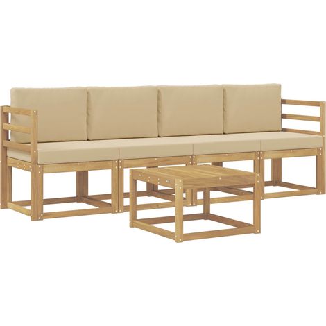 Set di divani da esterno con cuscino 5 pz Salotto da Giardino Bianco e Beige (1/5)