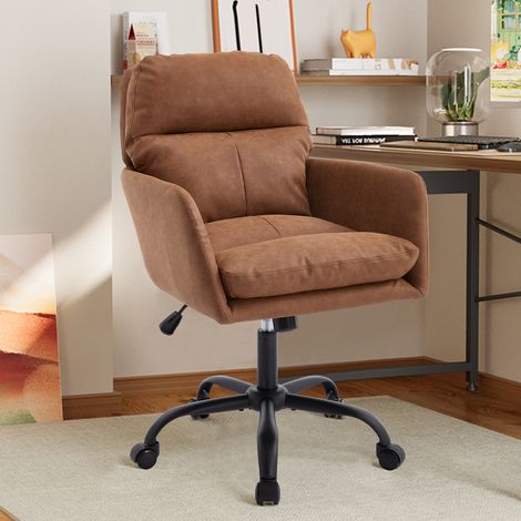 Chaise de bureau simili cuir PU base noire réglable hauteur,adapté bureau,chambre et coiffeuse. Brown.