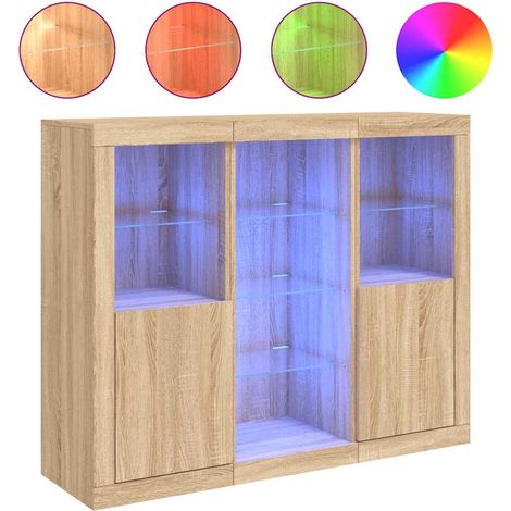 Maison Exclusive - Aparador con luz LED 3 piezas madera de ingeni (1/5)