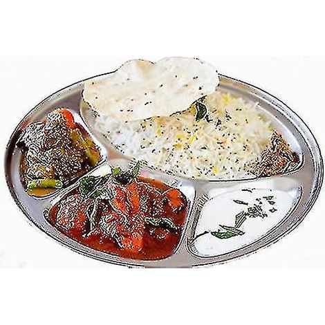 Thali rond à 4 compartiments, thali rond en acier inoxydable à 4 compartiments, assiette ronde en acier à 4 compartiments, thali rond, assiette plate, thali indien, vaisselle (1/5)
