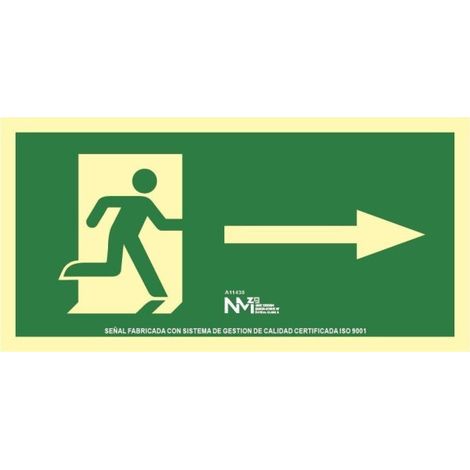 Señal de evacuación recorrido de Salida Flecha Derecha luminiscente Gran Formato SEKURECO 960 x 480 mm CLASE B (PVC 0'7mm) (1/2)