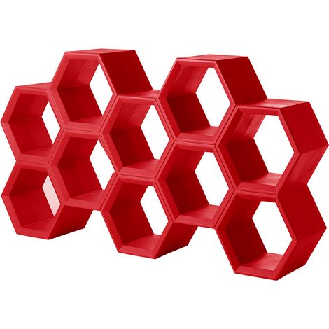 Hexa  Rosso fiamma  libreria  a parete scaffali ripiani originale Slide di design moderna colorata made in Italy modulare